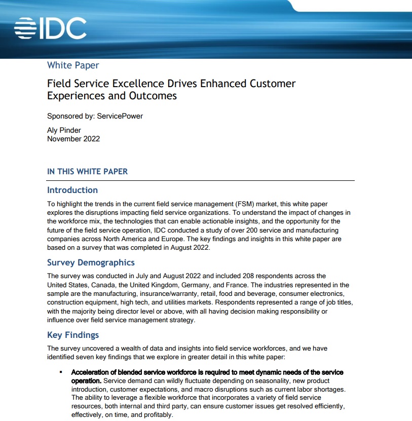 Field Service Excellence Drives Enhanced Customer Experiences and Outcomes